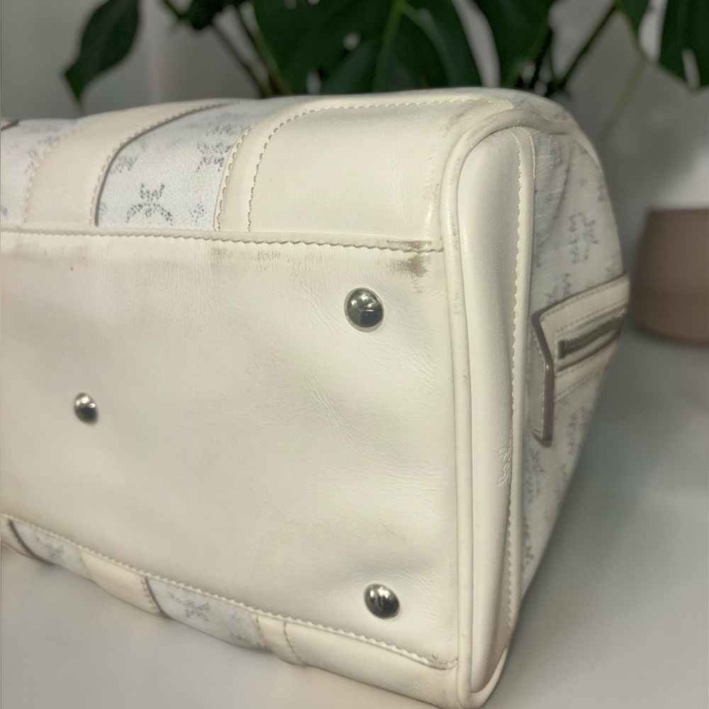 MCM Cream Logo Satchel with Gold Plaque and Charm - Picture 8 of 11